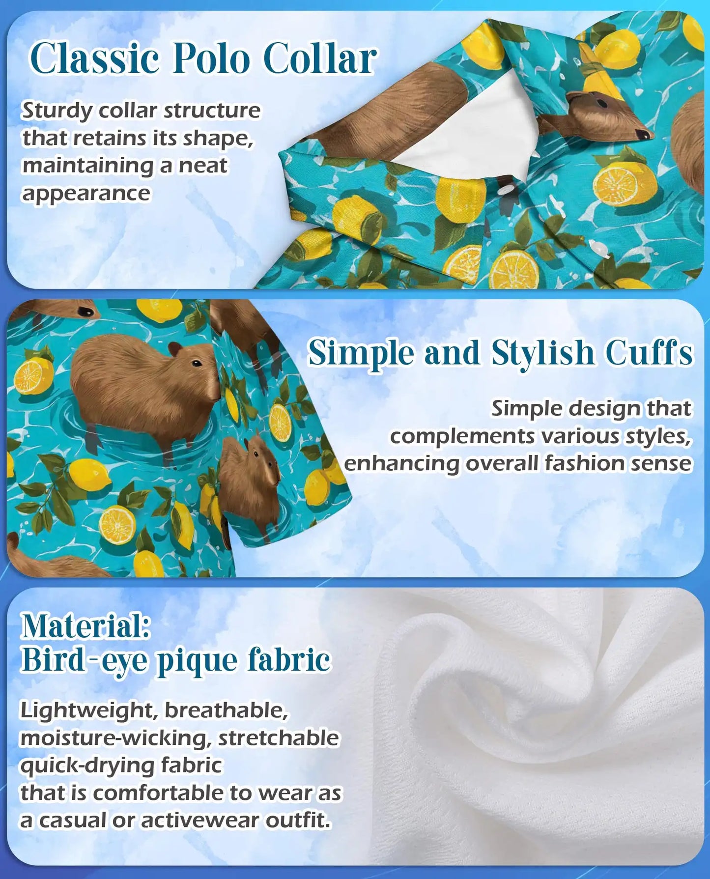 Capybara Polo Shirt for Men-  Pool Summer Animal Tropical r Shirt | Azhawaiian