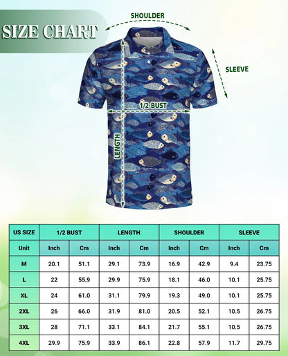 Blue Coastal Fish Polo Shirt for Men- Ocean Fish Pattern | Azhawaiian