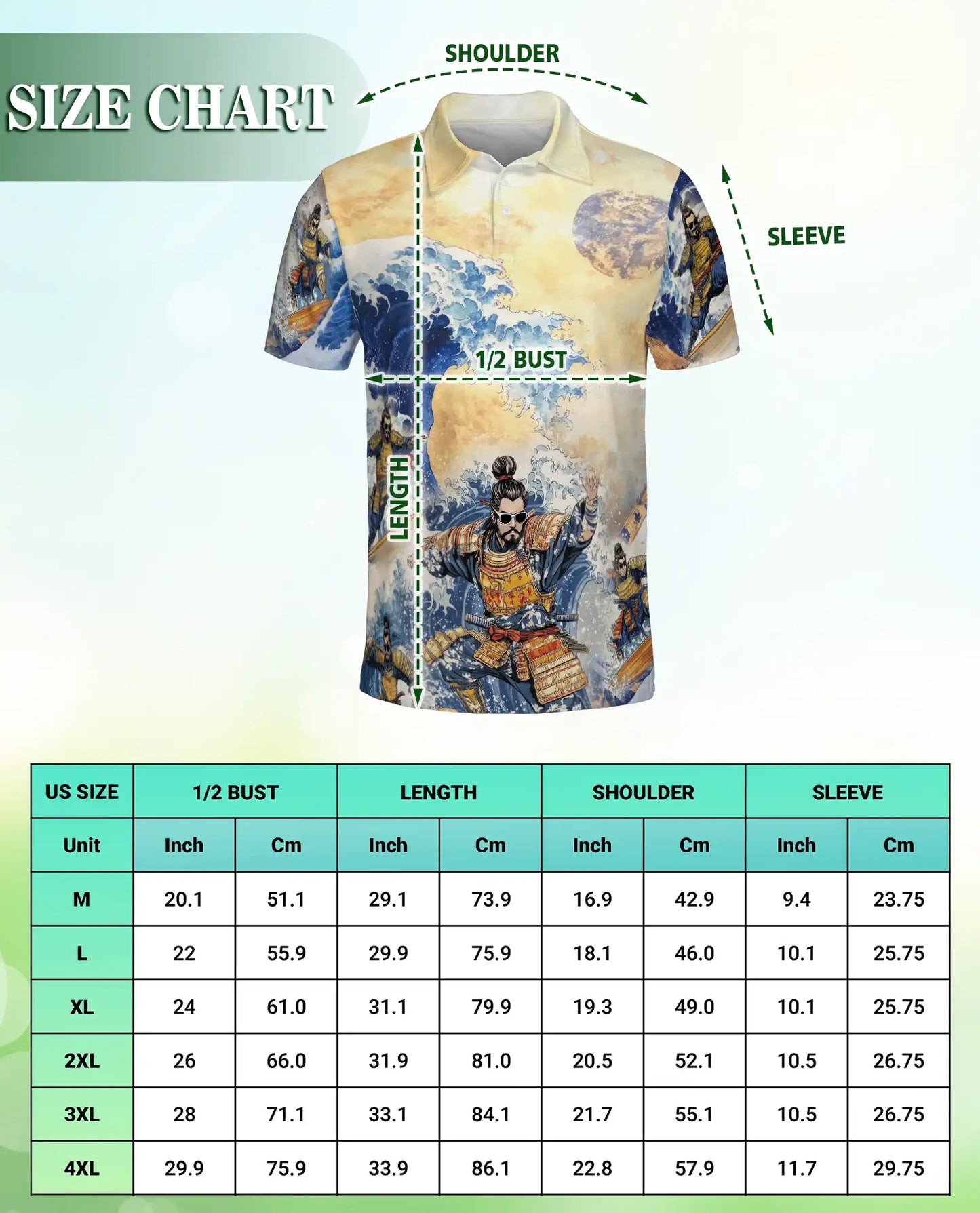 Japanese Samurai Wave 3D Polo Shirt for Men, Great Ocean Warrior Art Style | Azhawaiian