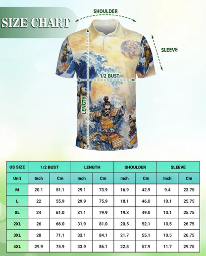 Japanese Samurai Wave 3D Polo Shirt for Men, Great Ocean Warrior Art Style | Azhawaiian