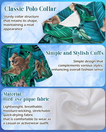 Quokka Tropical Jungle Polo Shirt for Men, Summer 3D Animal Print | Azhawaiian