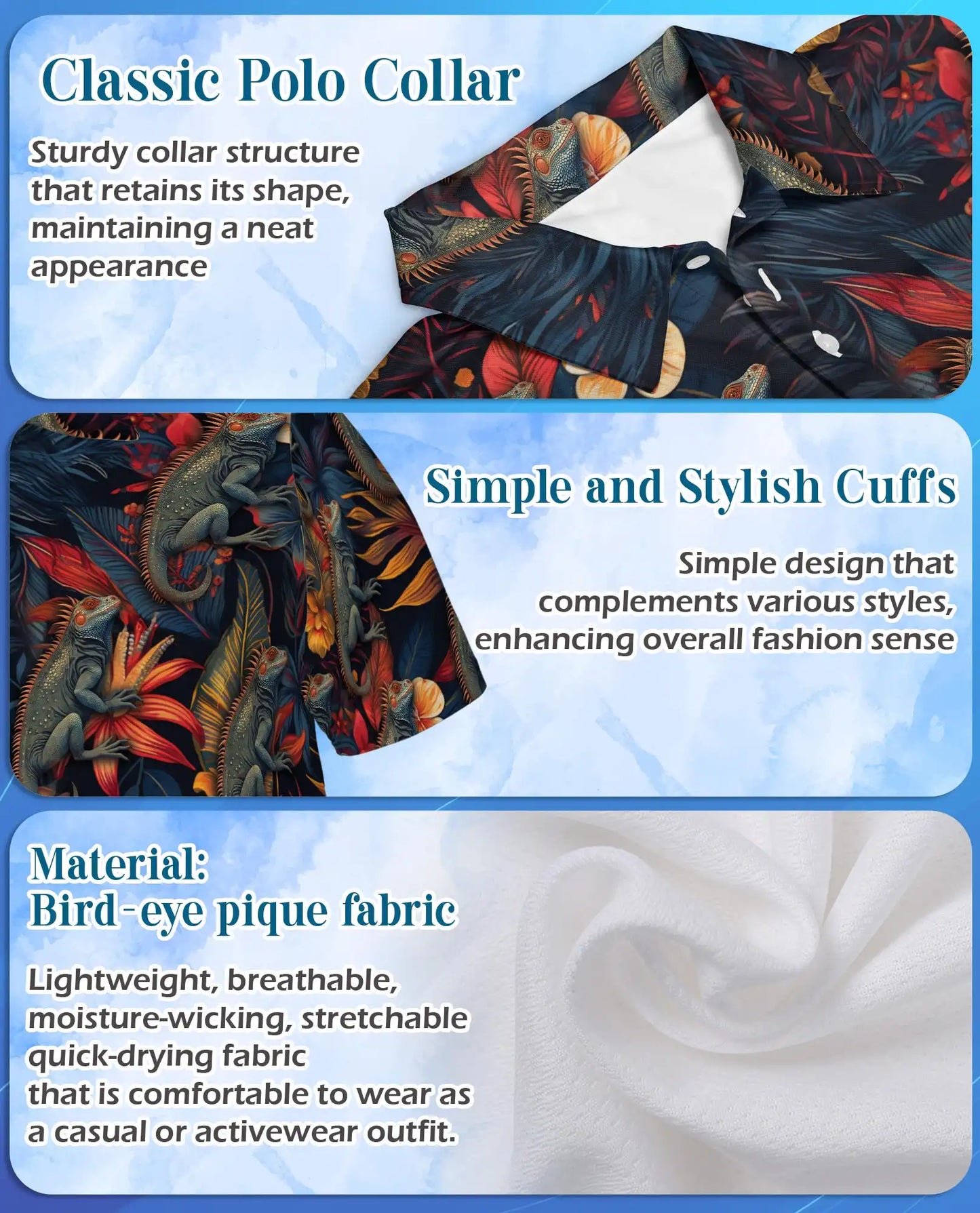 Iguana Tropical Polo Shirt - Hawaiian Reptile Floral Wildlife Design | Azhawaiian