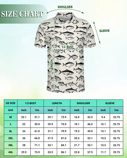 Saltwater Fish Polo Shirt for Men-Coastal Fish Pattern Angler | Azhawaiian