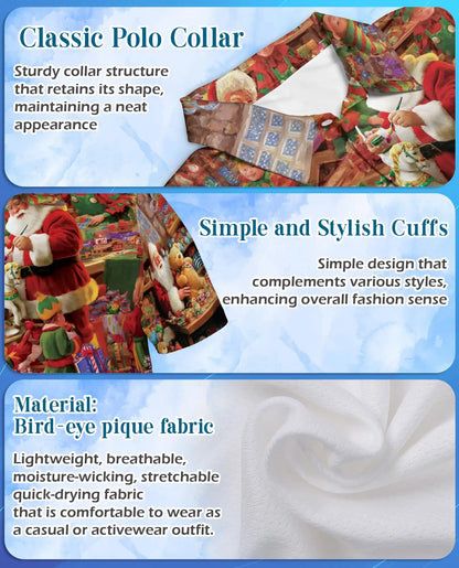 Santa Workshop Polo Shirt, Cozy Christmas Toy Print | Azhawaiian