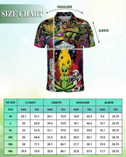 Psychedelic Alien Polo Shirt, Cosmic UFO Hippie Style | Azhawaiian
