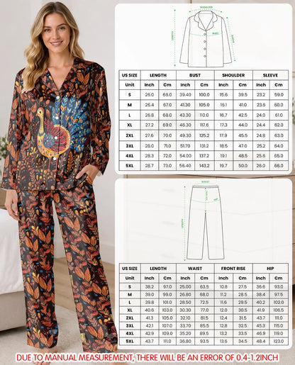 Thanksgiving Peacock Pajama Set for Women, Fall Holiday Sleepwear