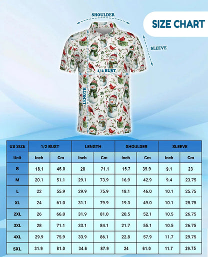 Christmas Snowman Polo Shirt, Cardinal Bird Holiday Print | Azhawaiian