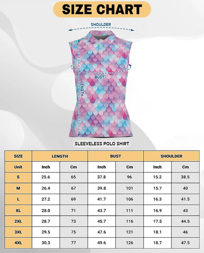 Mermaid Scales Pattern Sleeveless Polo Shirt for Women | Azhawaiian