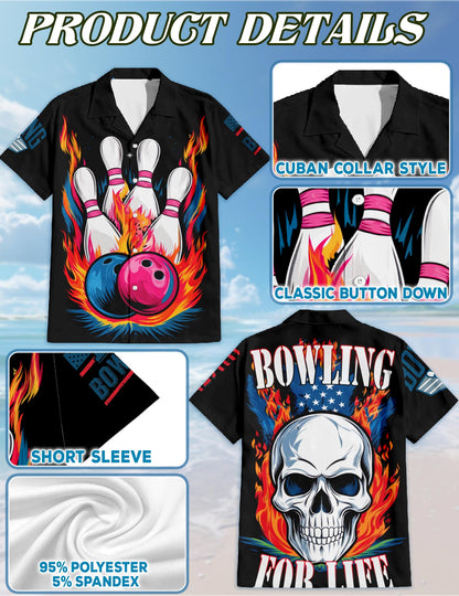 Bowling American Flag Hawaiian Shirt for Men, Button Down Aloha Shirt - Azhawaiian