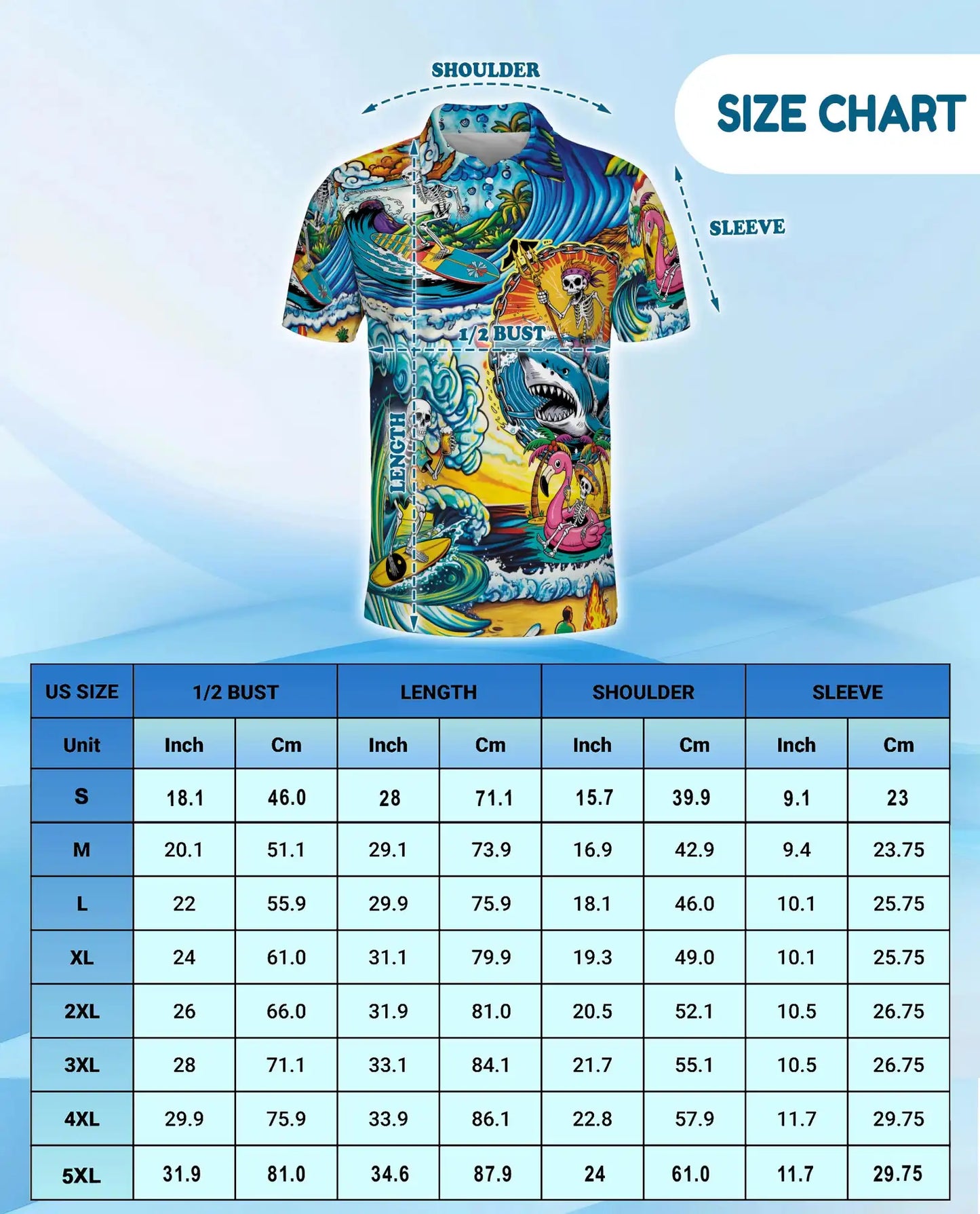 Surfing Skeleton Polo Shirt, Tropical Beach Skull Style| Azhawaiian