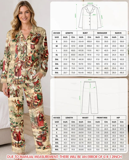 Vintage Santa Christmas Pajama Set for Women – Antique Music Sheet Print