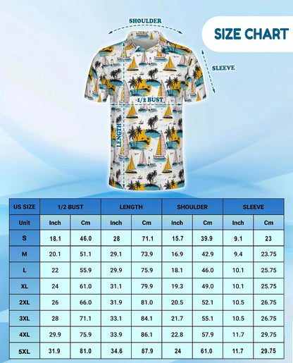 Tropical Sailboats Polo Shirt for Men, Coastal Nautical Style | Azhawaiian