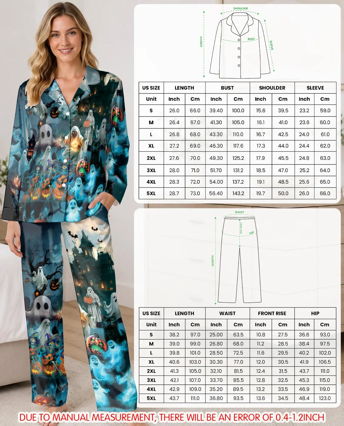 Ghost Halloween Pajama Set for Women, Spooky Pumpkin Holiday Sleepwear