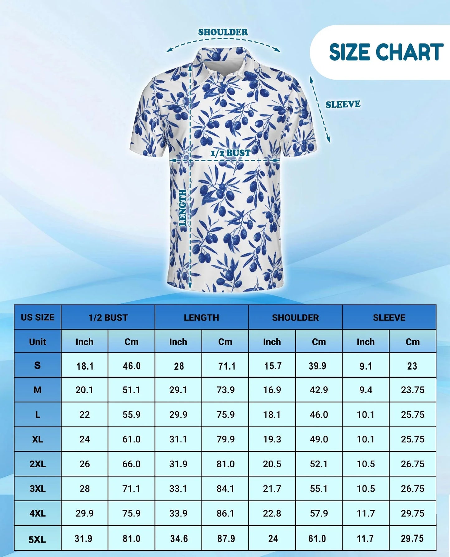 Blueberry Pattern Polo Shirt for Men, Fresh Fruit Summer Style | Azhawaiian