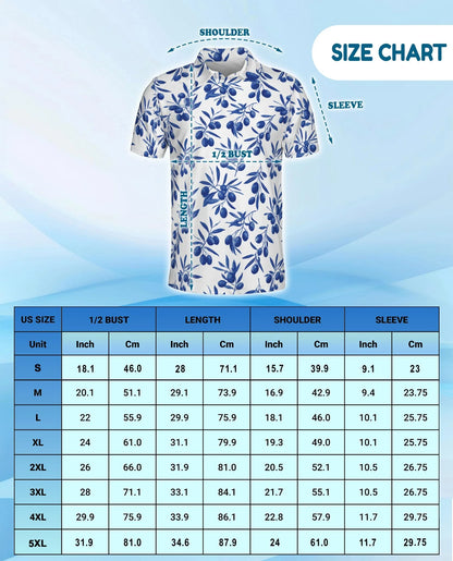 Blueberry Pattern Polo Shirt for Men, Fresh Fruit Summer Style | Azhawaiian