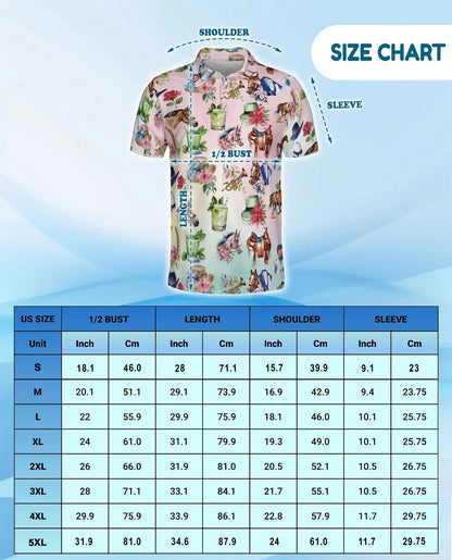 Horse Racing Cocktail Polo Shirt for Men, Equestrian Party Style | Azhawaiian