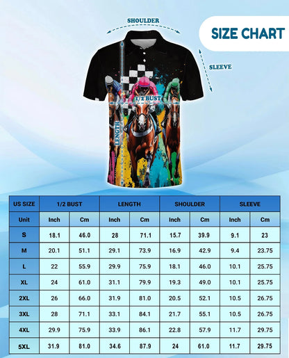 Artistic Colorful Horse Racing Polo Shirt for Men, Equestrian Art Style | Azhawaiian