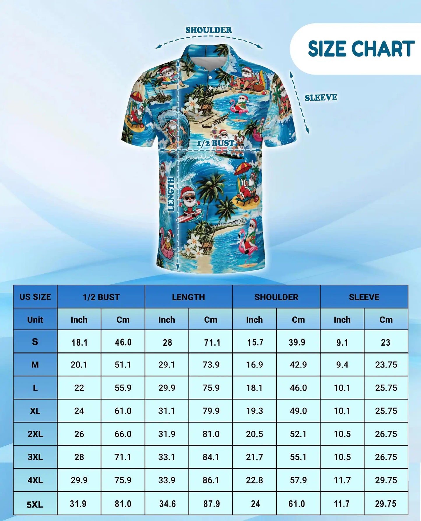 Surfing Santa 3D Polo Shirt for Men, Tropical Christmas Beach Style | Azhawaiian