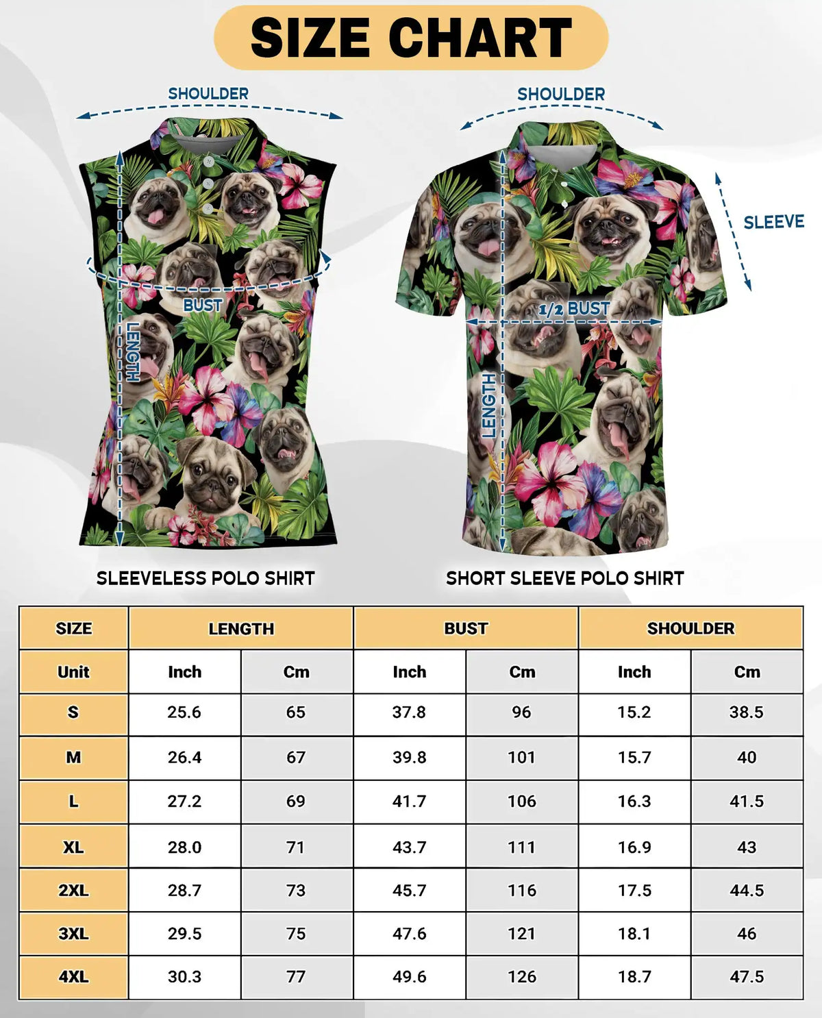 Tropical Pug Sleeveless Polo Shirt for Women, Cute Dog Summer Style