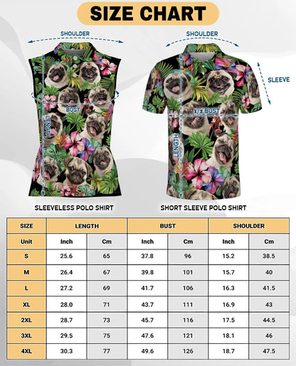 Tropical Pug Sleeveless Polo Shirt for Women, Cute Dog Summer Style