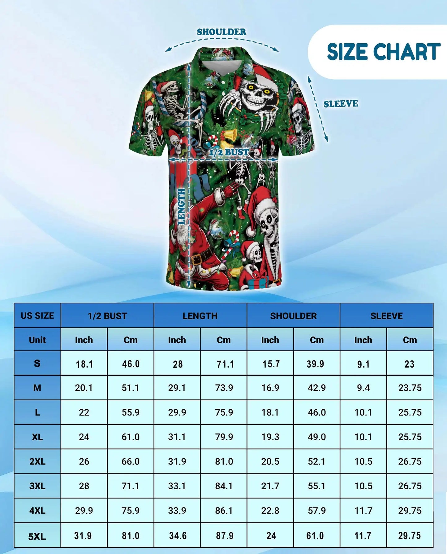 Skeleton Christmas Polo Shirt, Funny Holiday Skull Print | Azhawaiian