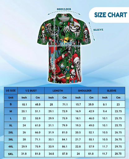 Skeleton Christmas Polo Shirt, Funny Holiday Skull Print | Azhawaiian