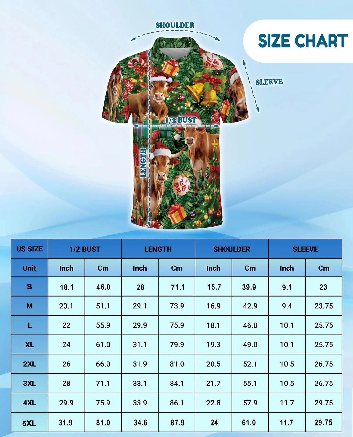 Christmas Cow Farm 3D Polo Shirt for Men, Funny Holiday Ranch Style | Azhawaiian