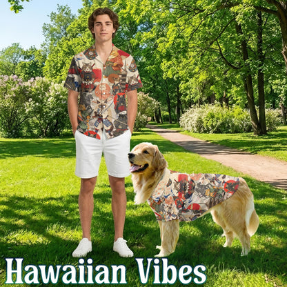 Japanese Samurai Cat Matching Dog Owner Hawaiian Shirts, Funny Pet Aloha Shirt for Beach Vacation - Azhawaiian