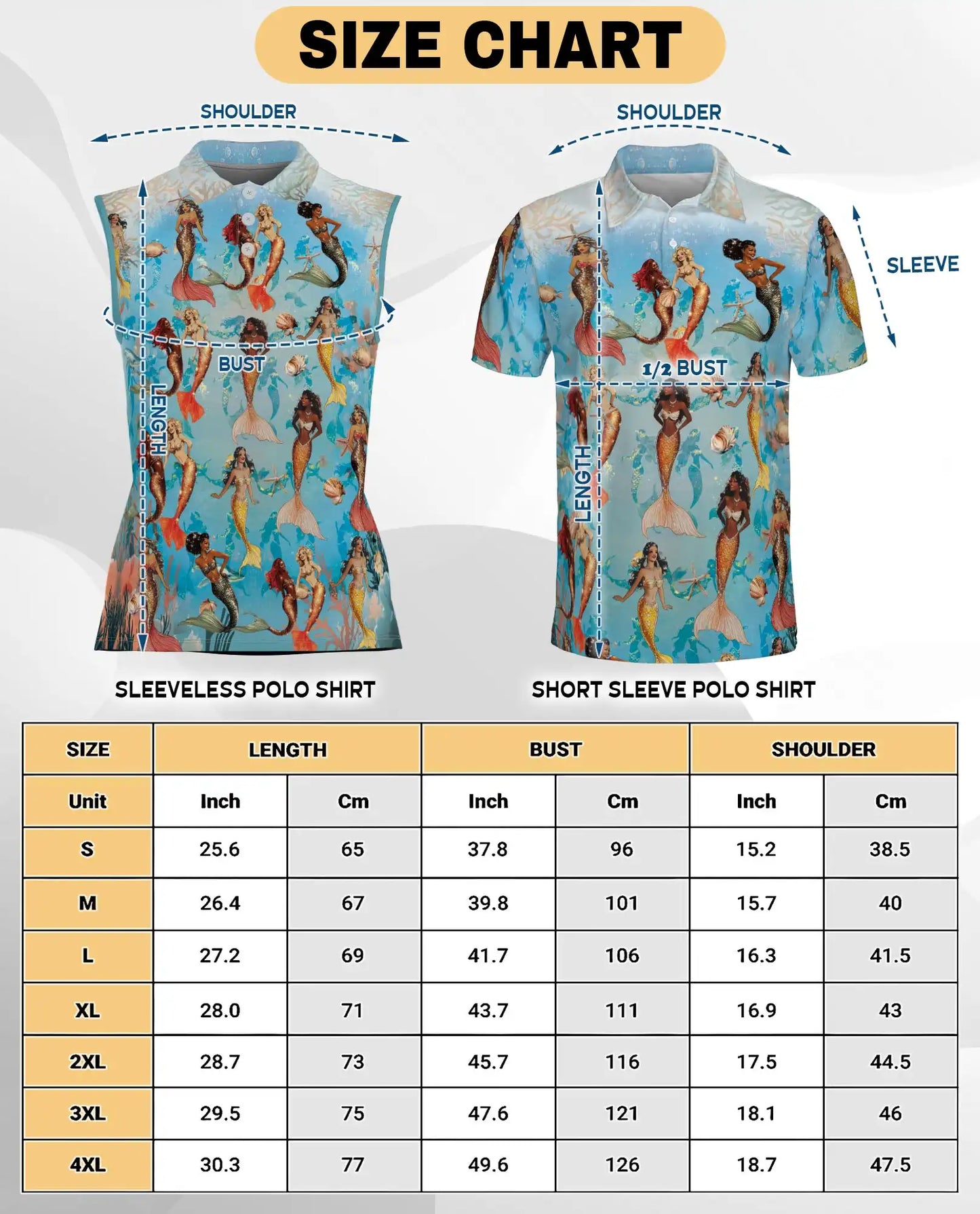 Lovely Mermaid Sea Sleeveless Polo Shirt for Women, Ocean Fantasy Style | Azhawaiian