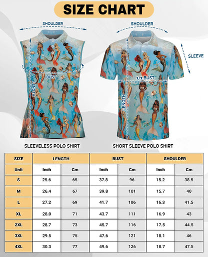 Lovely Mermaid Sea Sleeveless Polo Shirt for Women, Ocean Fantasy Style | Azhawaiian