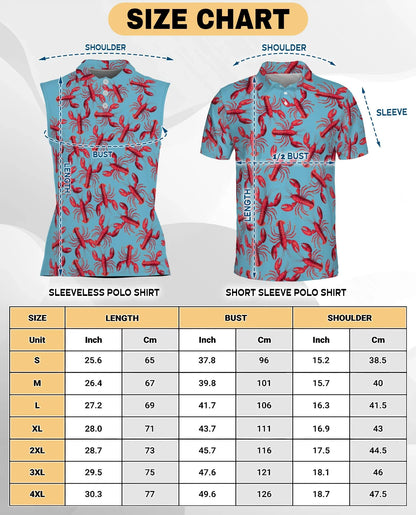 Lobster Red Pattern Sleeveless Polo Shirt for Women | Azhawaiian