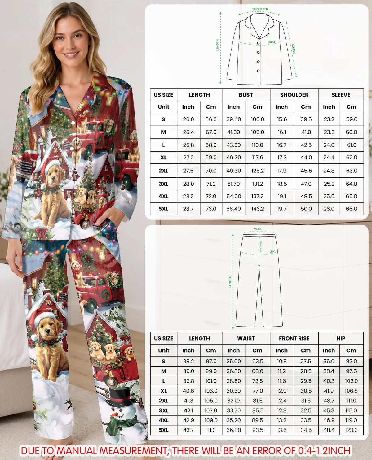 Christmas Dog Pajama Set for Women, Puppy Holiday Sleepwear with Winter Design