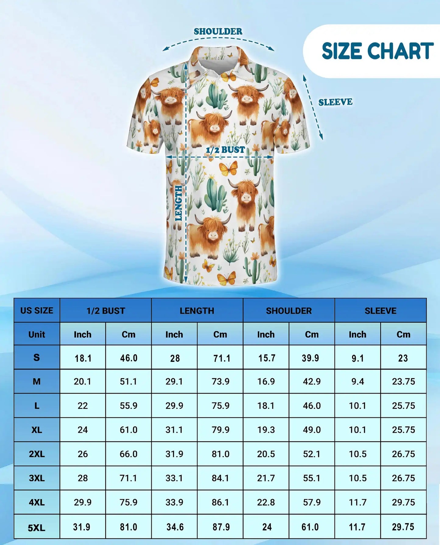 Highland Cow Polo Shirt - Cute Cactus Western Farm Style | Azhawaiian