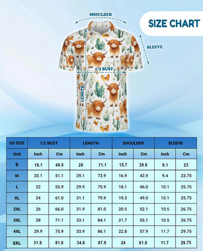 Highland Cow Polo Shirt - Cute Cactus Western Farm Style | Azhawaiian