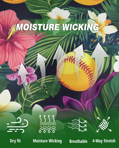 Softball Tropical Polo Shirt for Men- Floral Softball Pattern | Azhawaiian