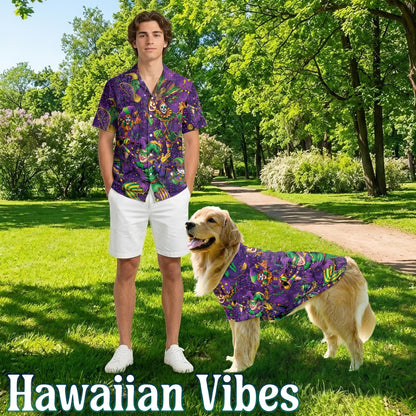 Mardi Gras Clown Beach Matching Dog Owner Hawaiian Shirts, Funny Pet Aloha Shirt for Beach Vacation - Azhawaiian