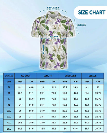White Lily Polo Shirt for Men, Elegant Floral Style | Azhawaiian