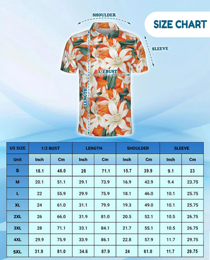 Orange Lily Polo Shirt for Men, Tropical Floral Style | Azhawaiian