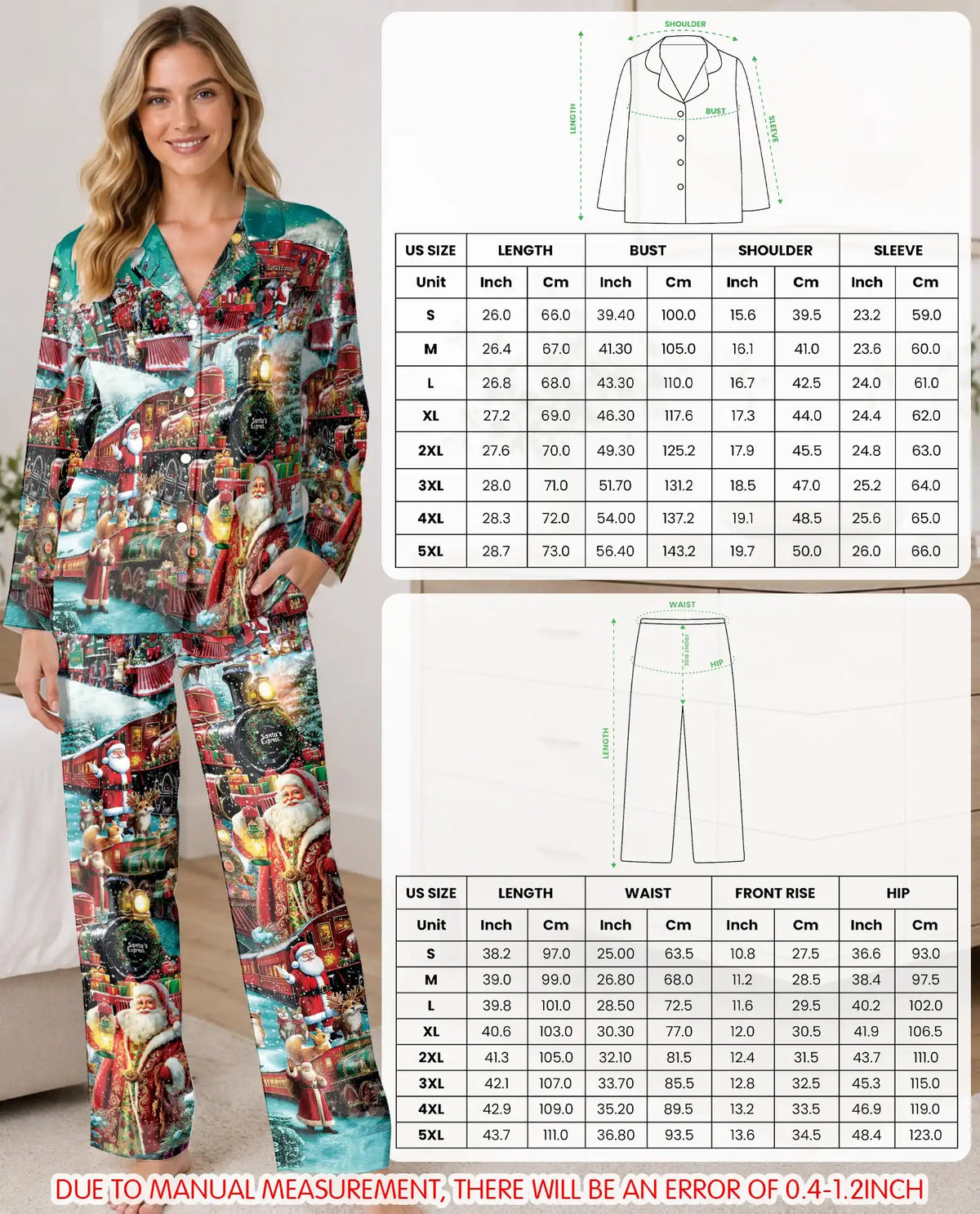Vintage Santa Christmas Train Pajama Set for Women – Festive Steam Train Print