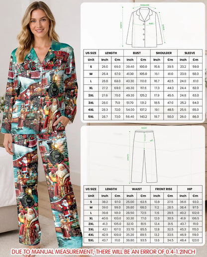 Vintage Santa Christmas Train Pajama Set for Women – Festive Steam Train Print