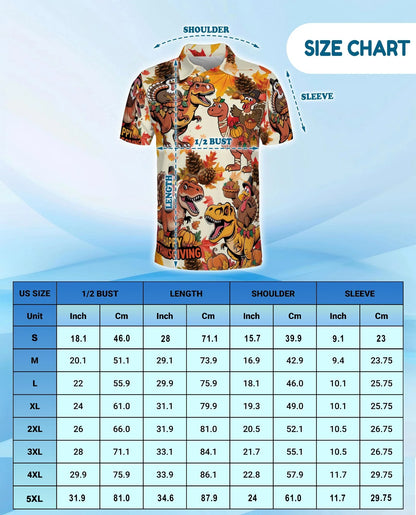 Thanksgiving Dinosaur Turkey Polo Shirt for Men, Funny Holiday Style | Azhawaiian