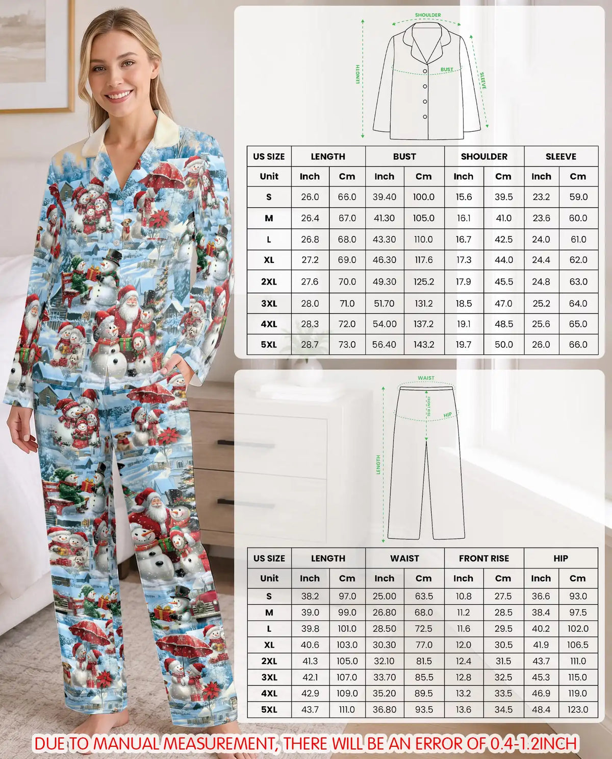 Christmas Snowman Pajama Set for Women – Winter Village Print