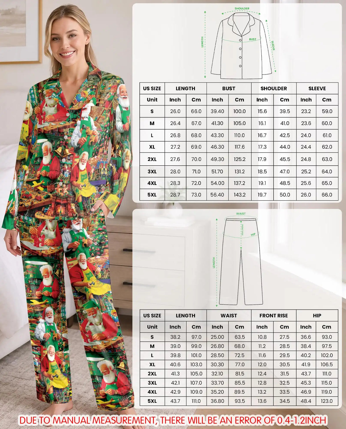 Santa Toymaker Christmas Pajama Set for Women – Toy Workshop Print