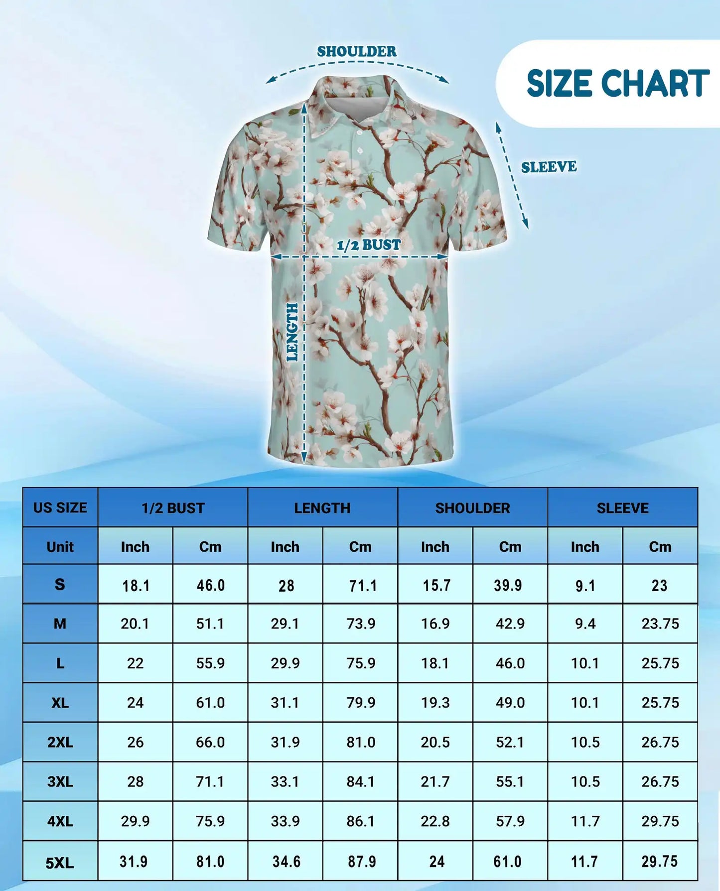 White Cherry Blossom Polo Shirt for Men, Spring Floral Style | Azhawaiian