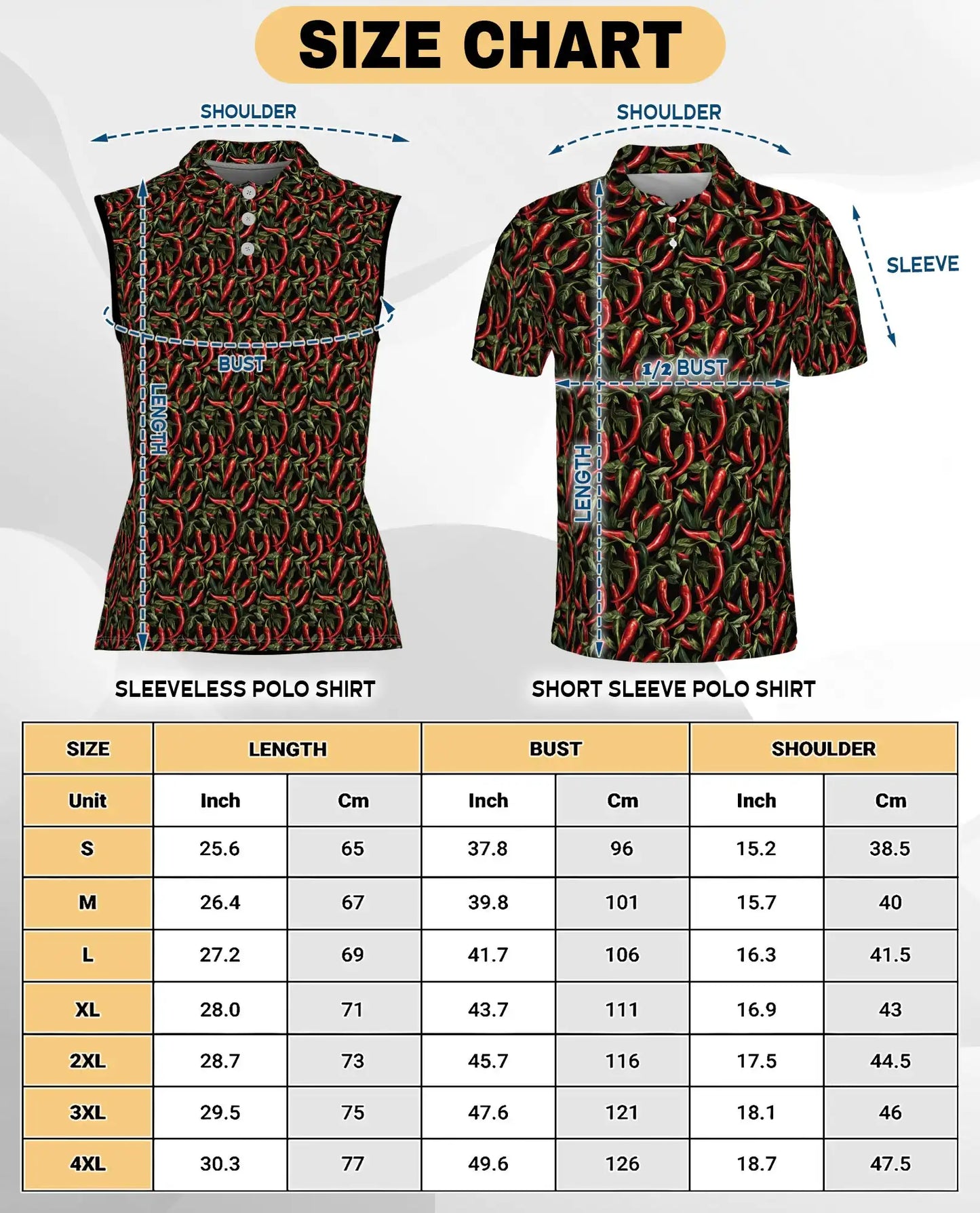 Chilli Pepper Pattern Sleeveless Polo Shirt for Women, Spicy Food Lover Style | Azhawaiian