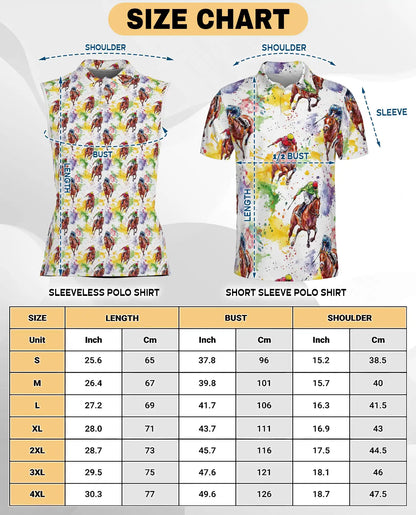 Horse Racing Pattern Sleeveless Polo Shirt for Women, Equestrian Sport Style | Azhawaiian