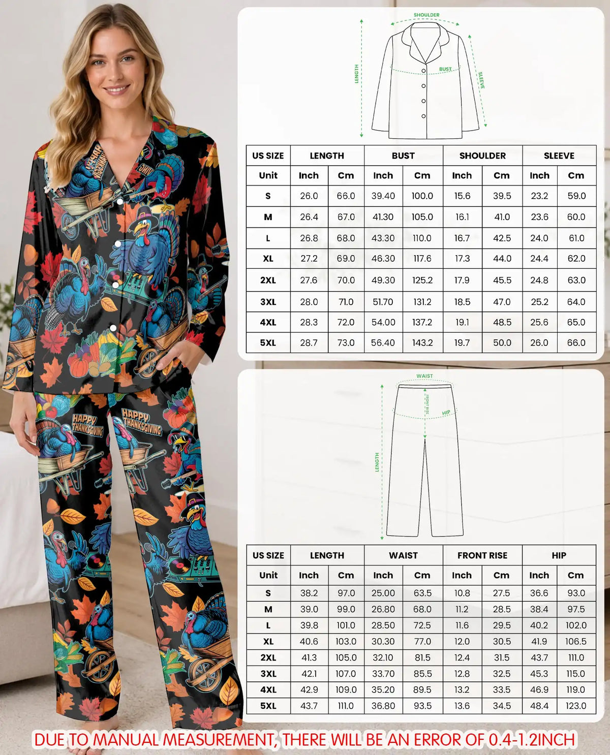Thanksgiving DJ Turkey Pajama Set for Women – Funny Fall Print