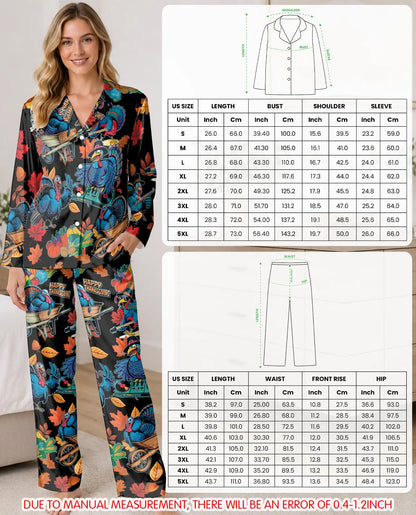 Thanksgiving DJ Turkey Pajama Set for Women – Funny Fall Print