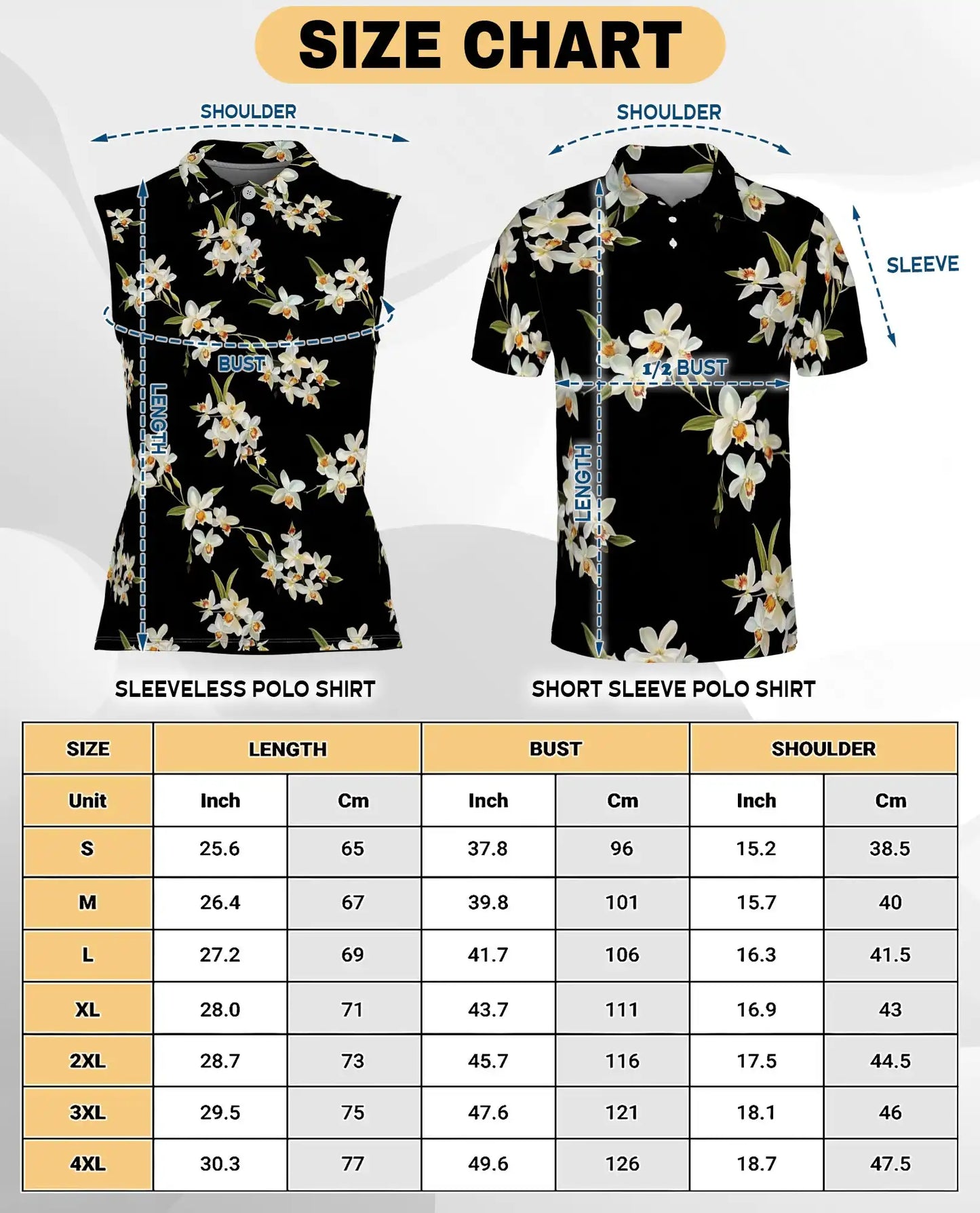 White Orchid Print Sleeveless Polo Shirt for Women, Elegant Floral Style | Azhawaiian