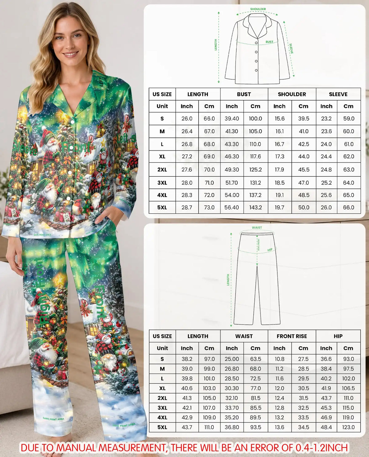 Christmas Gnome Pajama Set for Women, Cozy Winter Holiday Sleepwear